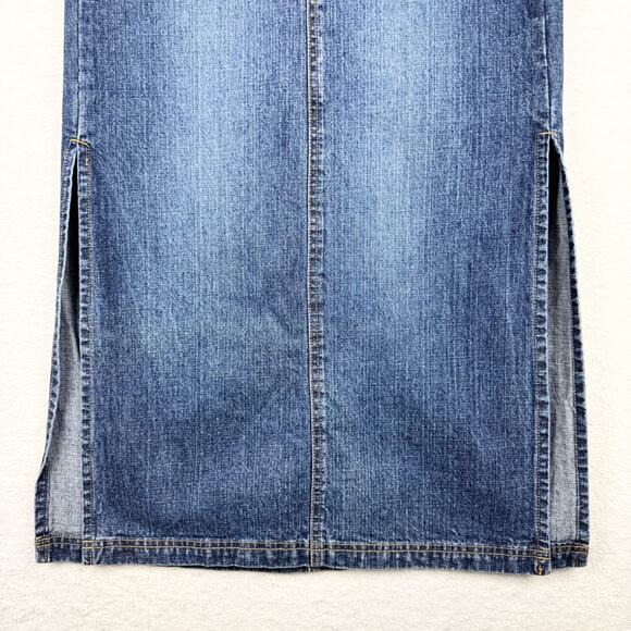 Vintage Y2K 90s Low Rise Grunge Slit Side Denim Maxi Skirt By Unionbay Size 5 - Picture 8 of 14